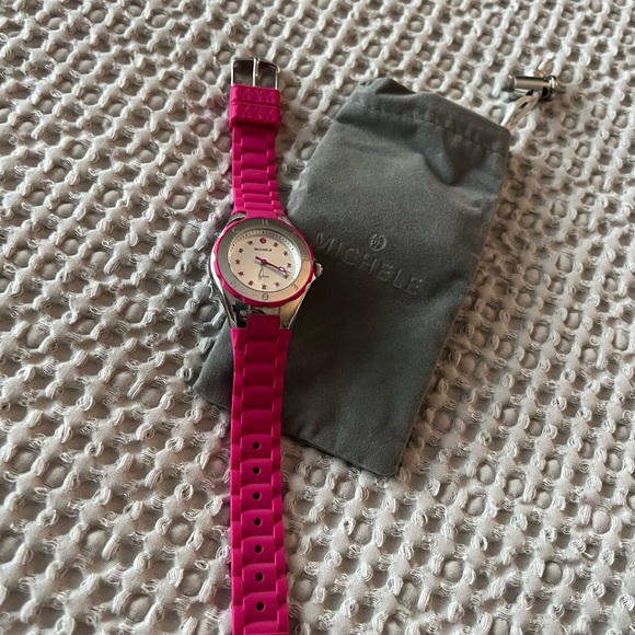 MICHELE Women Jelly Bean Stainless Steel Quartz Watch with Silicone Strap, Pink - Picture 4 of 10